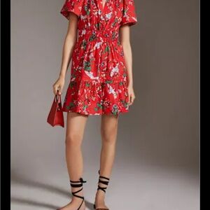 Anthropologie Somerset Mini Dress in red crane print